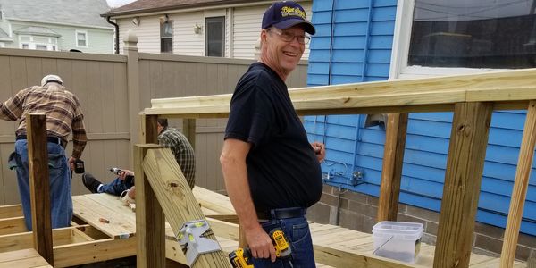 Volunteers working on construction